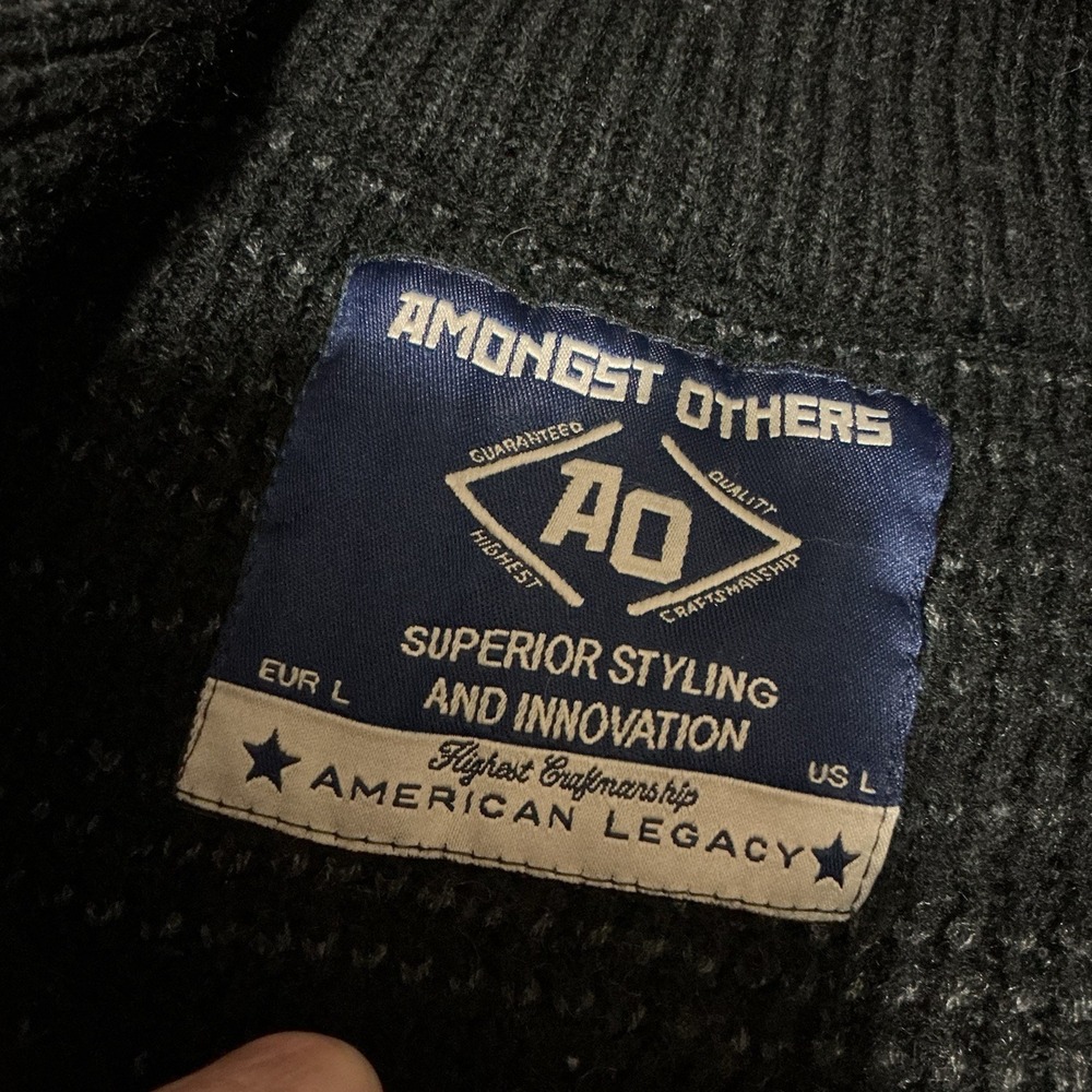 Amongst‎ Others Sweater Adult Large Charcoal Heather Gray 1/4 Zip Blue Accents - Picture 3 of 4